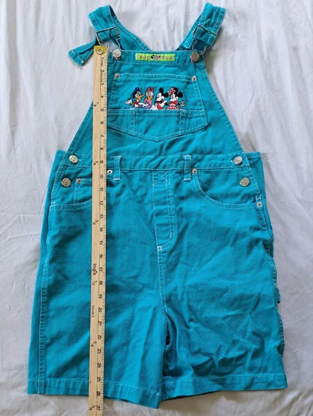 Disney By Jerry Leigh Teal Kids Short Overalls with Mickey & Friends‎ Embroidery